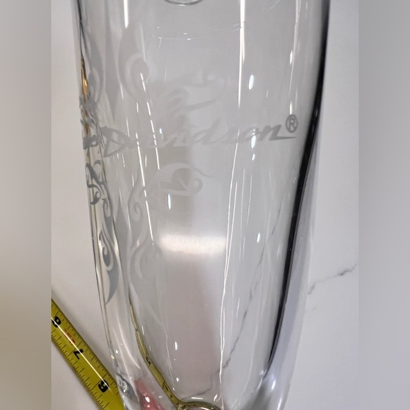 2 Harley Davidson Champagne Flutes Etched Glass Lead Crystal  Wedding Gift - Picture 6 of 8